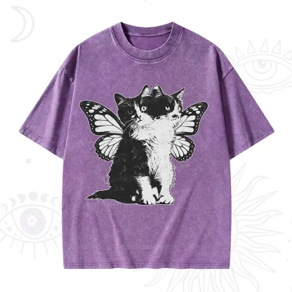 Purplehecate Mystery Butterfly Cat Washed T-Shirt