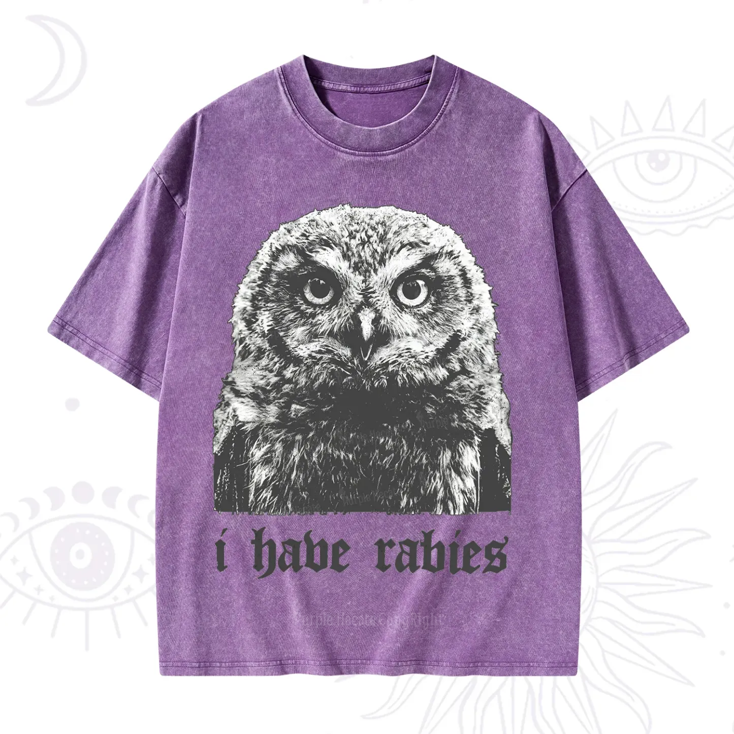 Purplehecate I Have Rabies Owl Washed T-Shirt