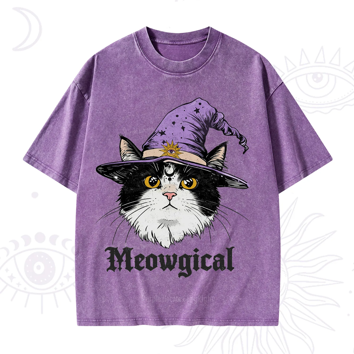Purplehecate Meowgical Witch Cat Washed T-Shirt