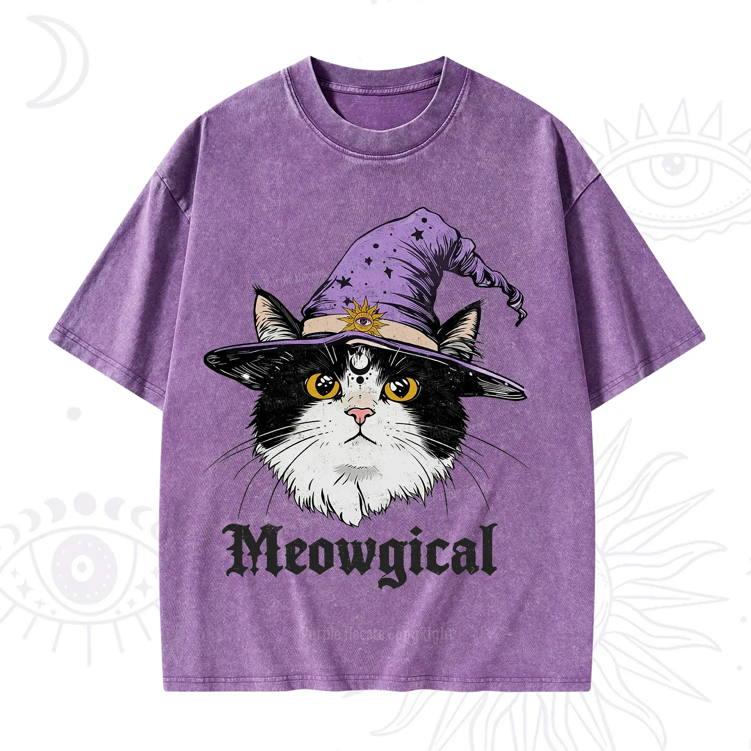Purplehecate Meowgical Witch Cat Washed T-Shirt