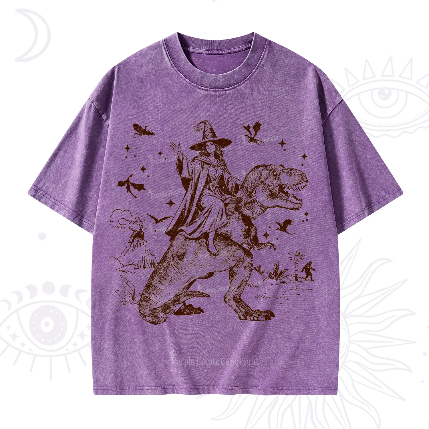Purplehecate Witch Riding Dino Washed T-Shirt