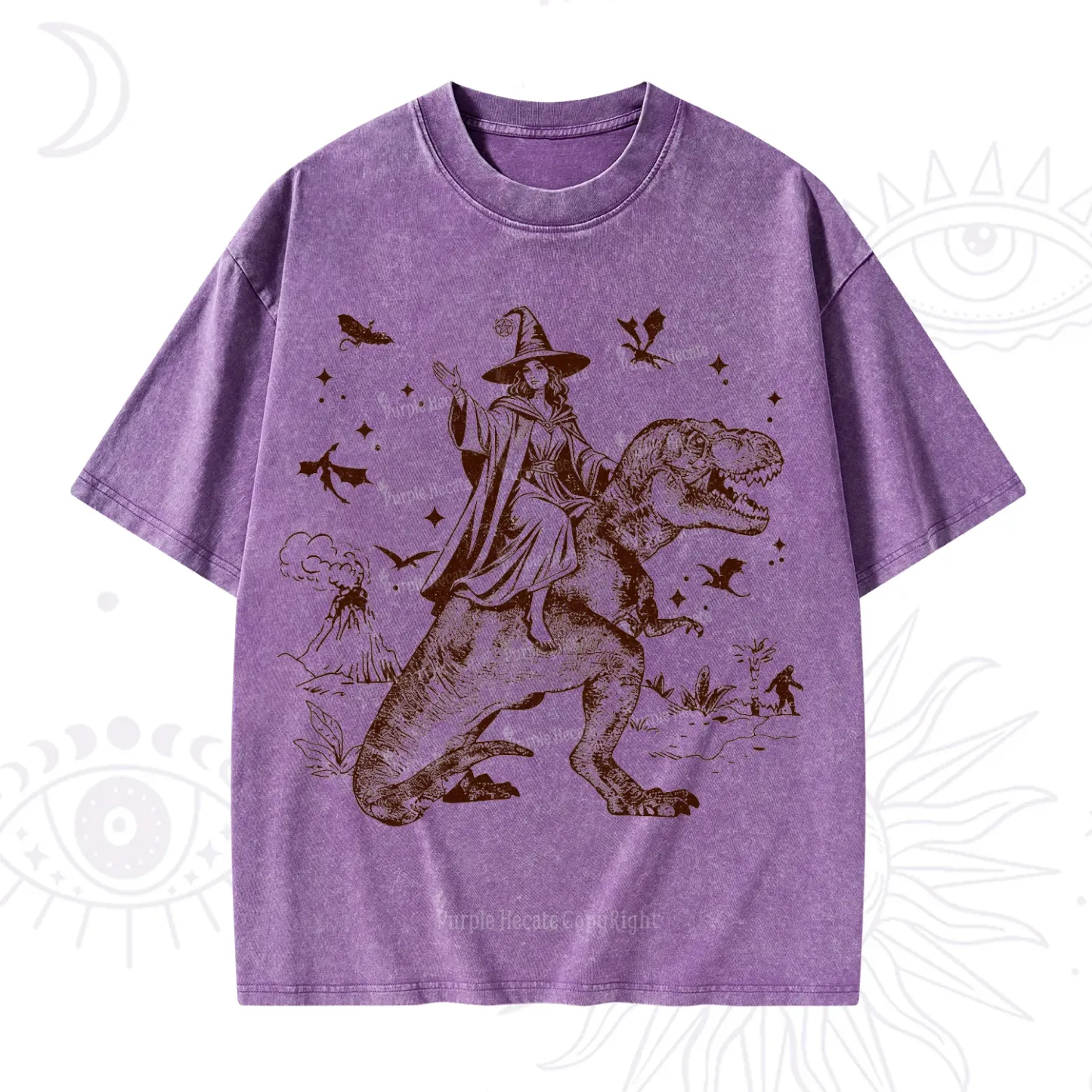 Purplehecate Witch Riding Dino Washed T-Shirt