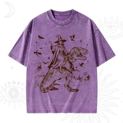 Purplehecate Witch Riding Dino Washed T-Shirt