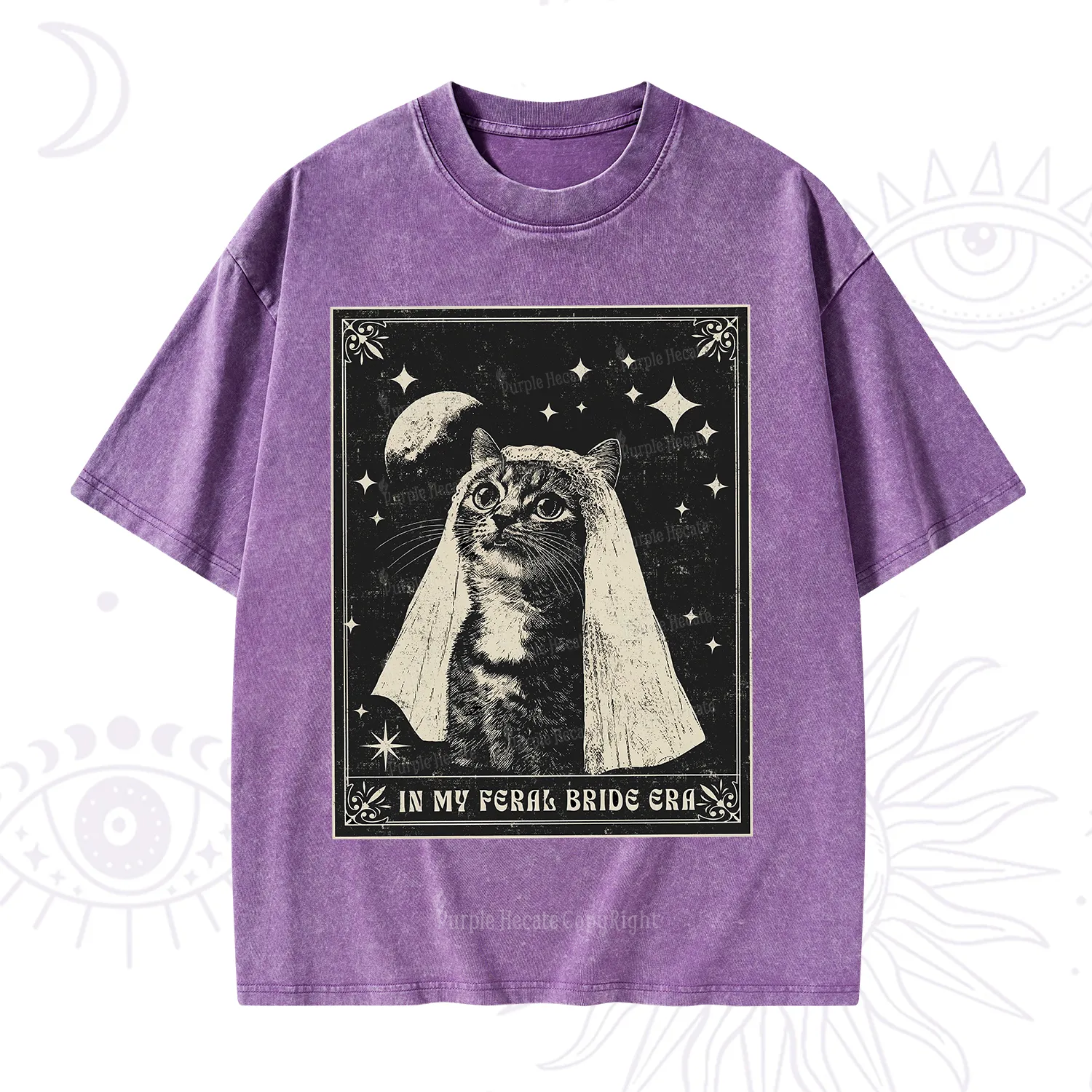 Purplehecate Cat In My Feral Bride Era Bachelorette Washed T-Shirt