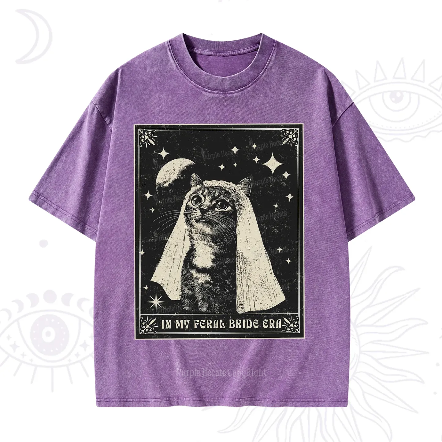 Purplehecate Cat In My Feral Bride Era Bachelorette Washed T-Shirt
