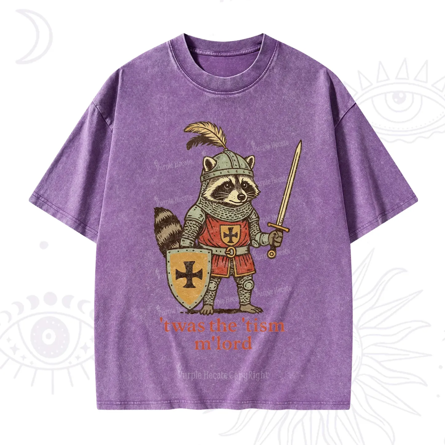 Purplehecate Raccoon Knight 'Twas The Tism M'Lord Washed T-Shirt