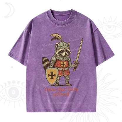 Purplehecate Raccoon Knight 'Twas The Tism M'Lord Washed T-Shirt