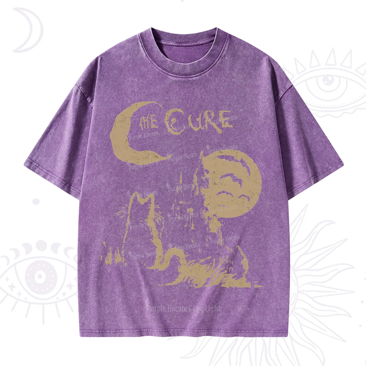 Purplehecate Goth Moon Cat Post-Punk Washed T-Shirt