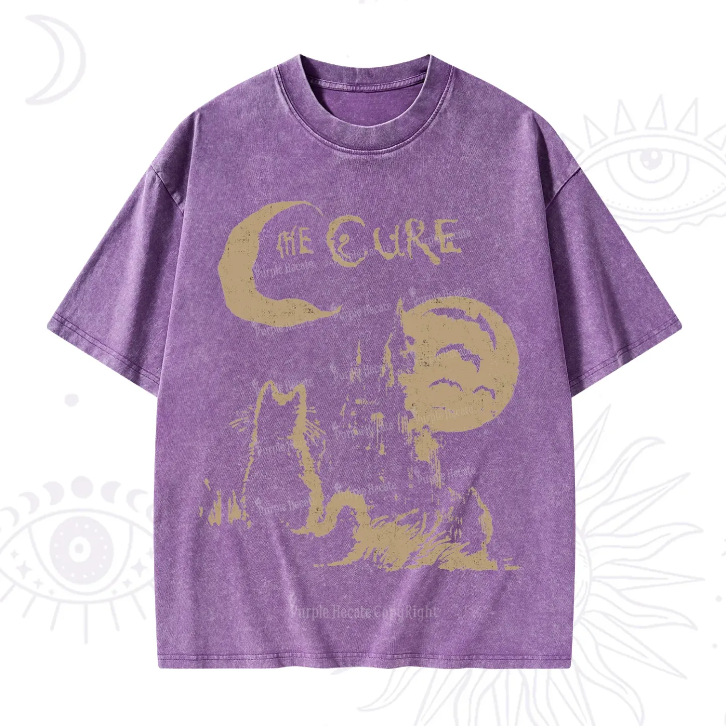 Purplehecate Goth Moon Cat Post-Punk Washed T-Shirt
