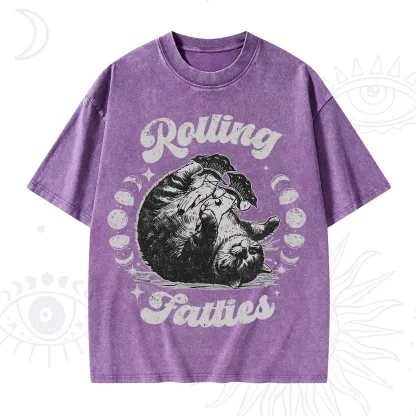 Purplehecate Funny Rolling Fatties Washed T-Shirt