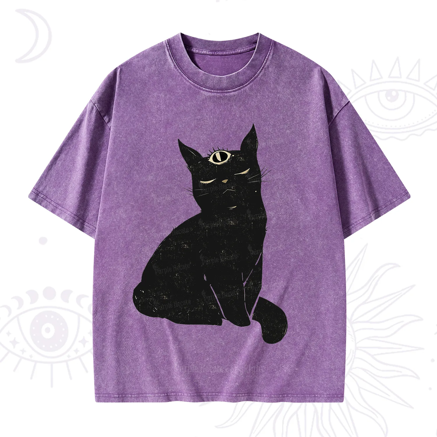 Purplehecate Third Eye Black Cat Washed T-Shirt