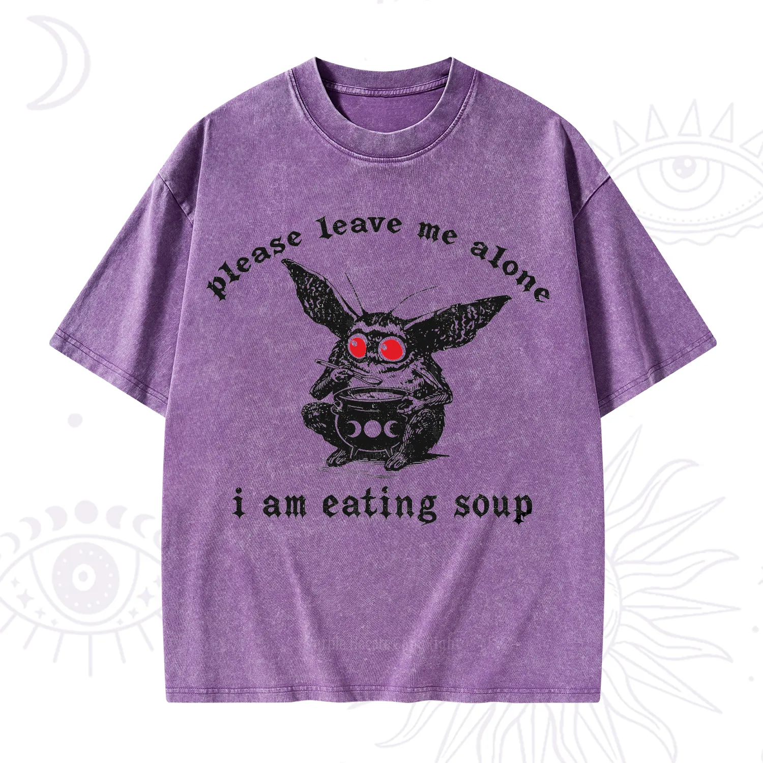 Purplehecate Mothman Eating Soup Washed T-Shirt