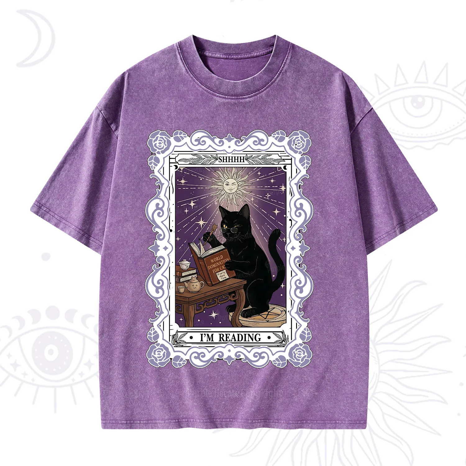 Purplehecate The Reading Cat Tarot Washed T-Shirt