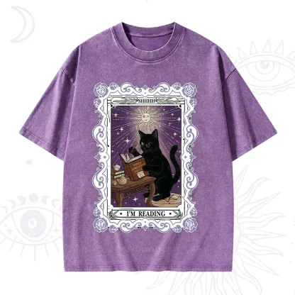 Purplehecate The Reading Cat Tarot Washed T-Shirt