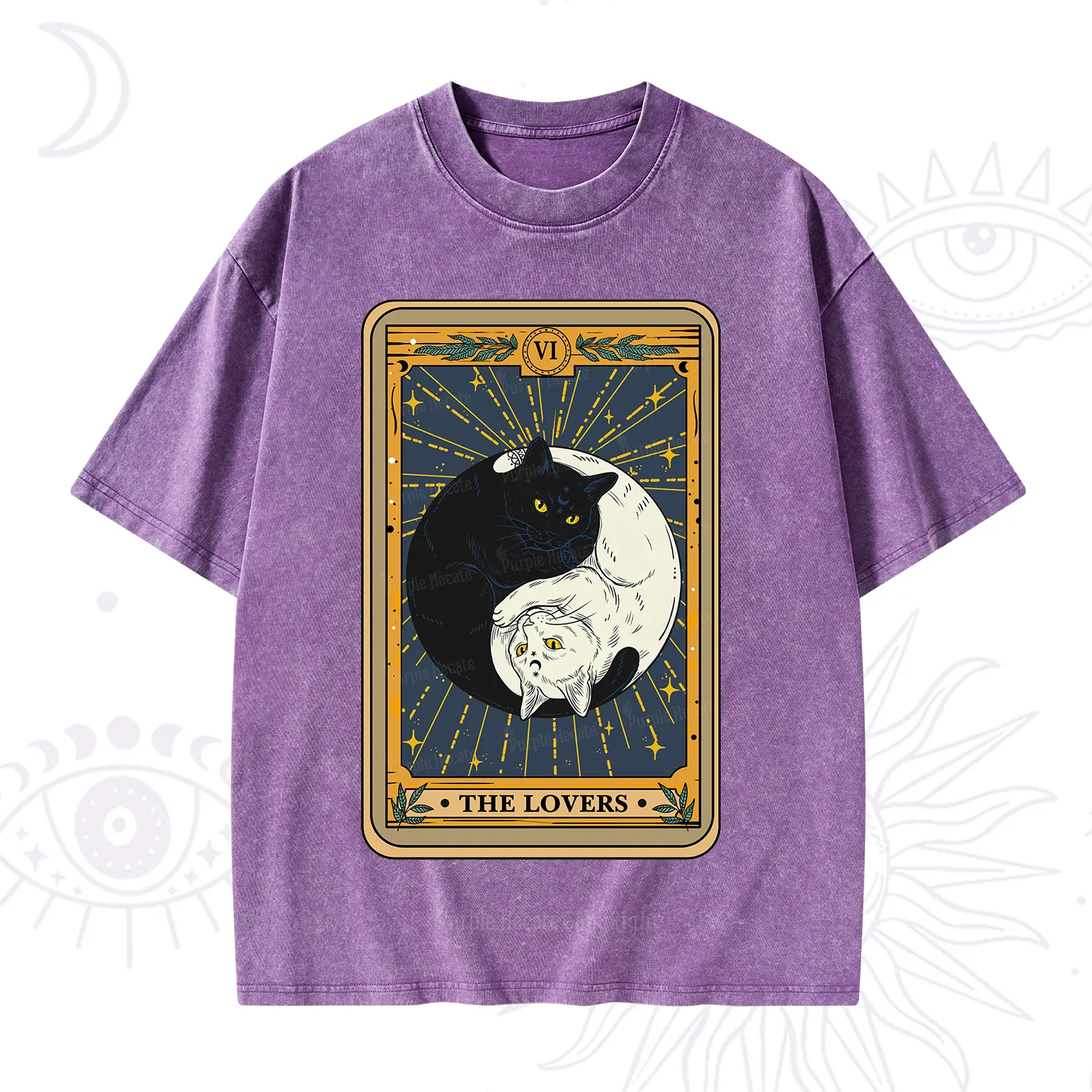 Purplehecate The Lovers Cat Tarot Washed T-Shirt