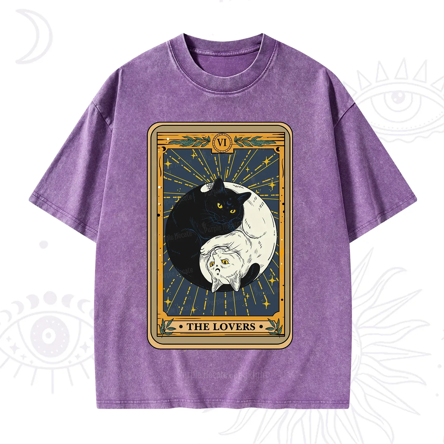 Purplehecate The Lovers Cat Tarot Washed T-Shirt