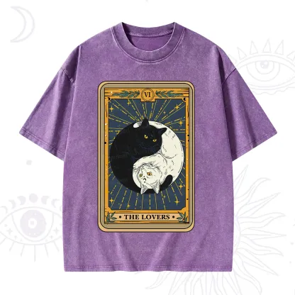 Purplehecate The Lovers Cat Tarot Washed T-Shirt