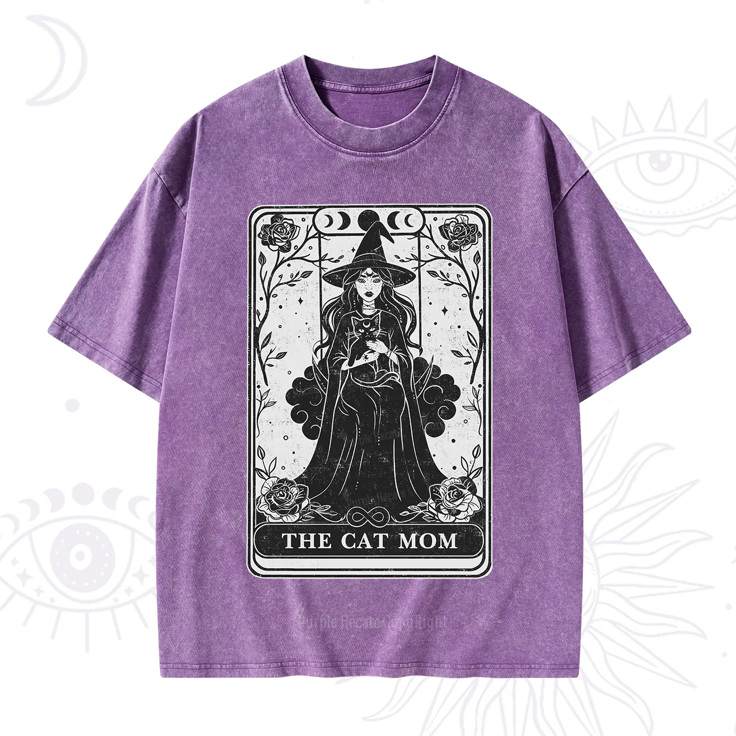 Purplehecate The Witch Cat Mom Tarot Washed T-Shirt