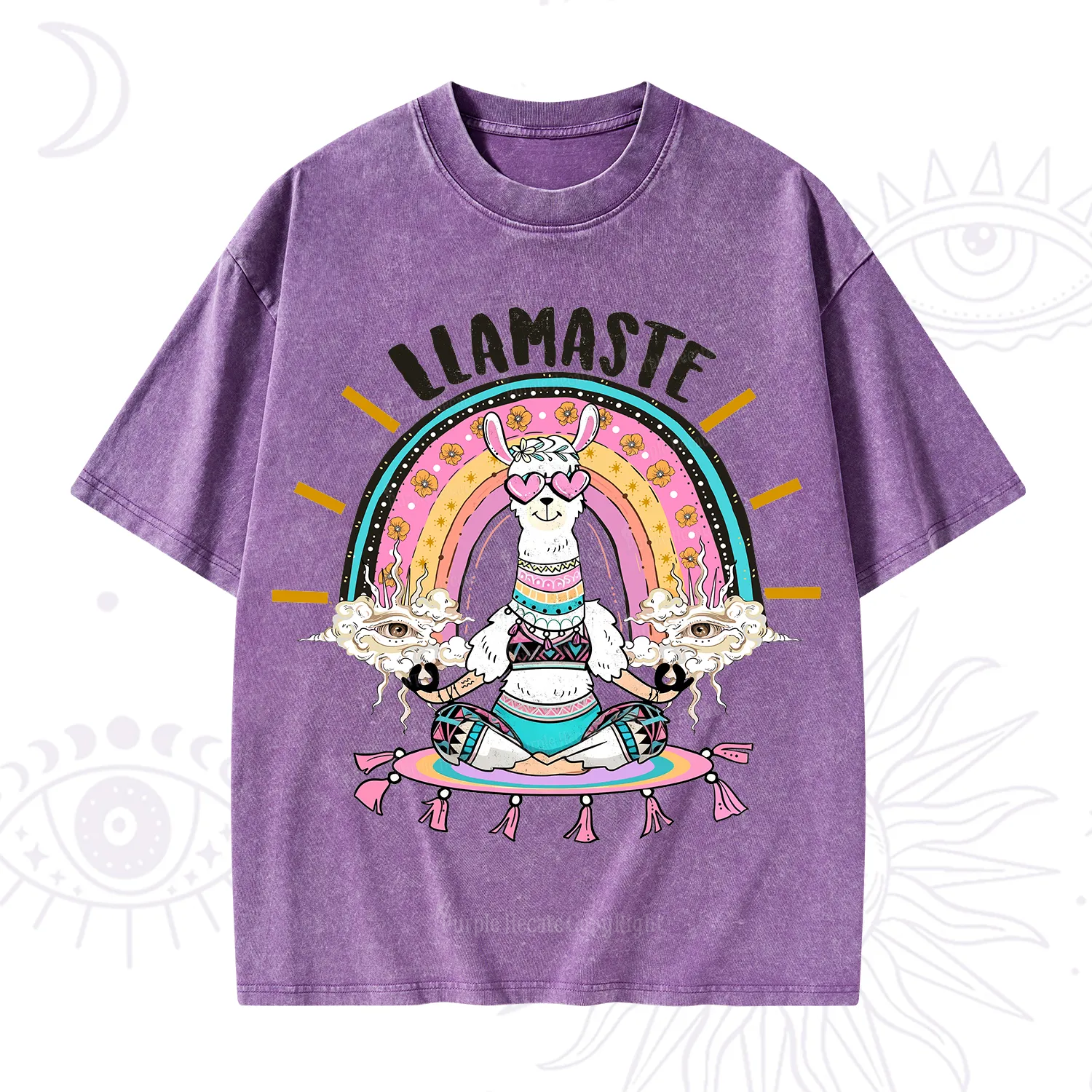 Purplehecate Llama Meditating Washed T-Shirt