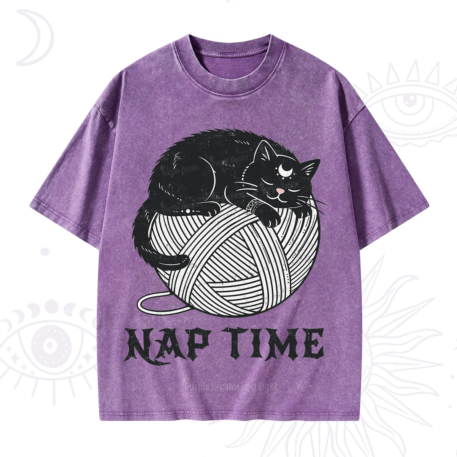 Purplehecate Nap Time Cat Washed T-Shirt
