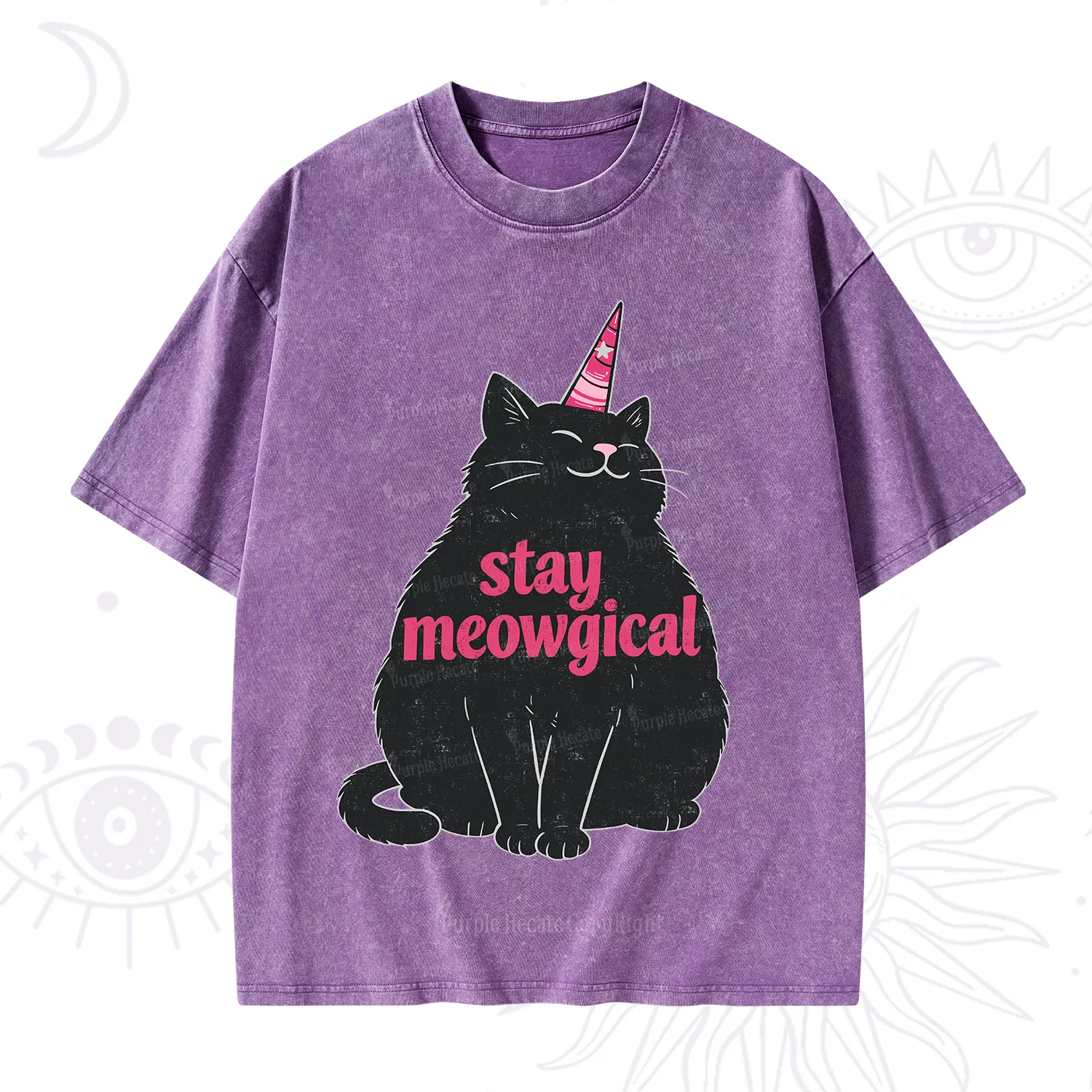 Purplehecate Stay Meowgical Washed T-Shirt