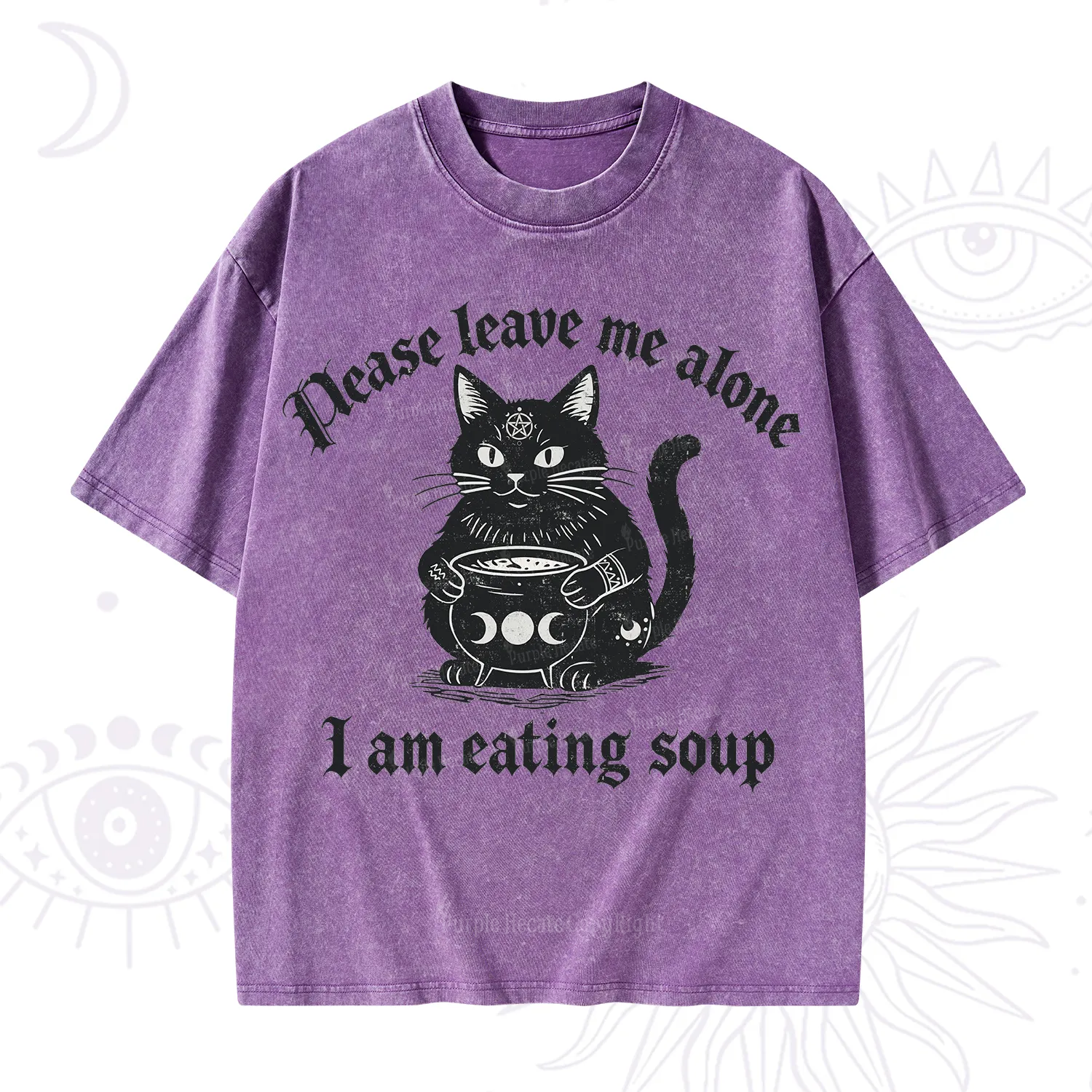 Purplehecate Magic Cat Eating Soup Washed T-Shirt