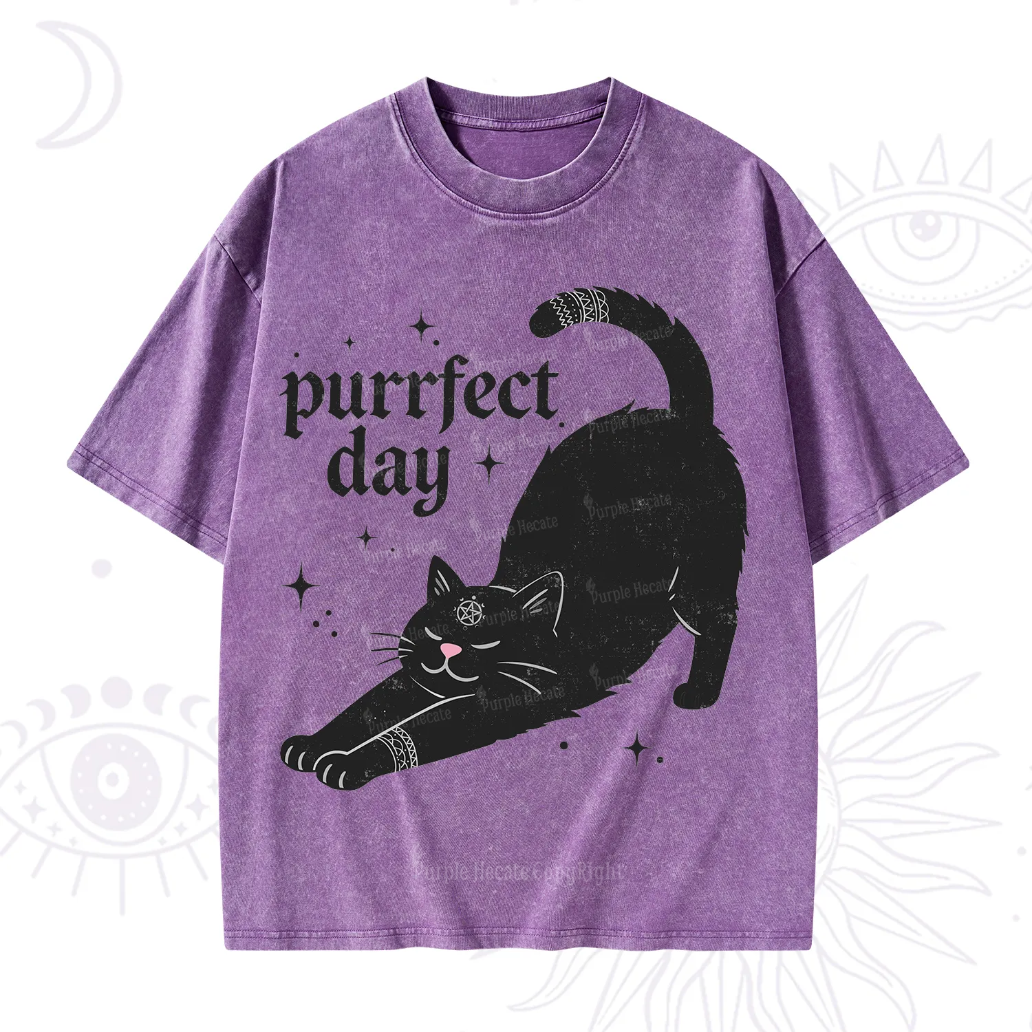 Purplehecate Purrfect Day Black Cat Washed T-Shirt