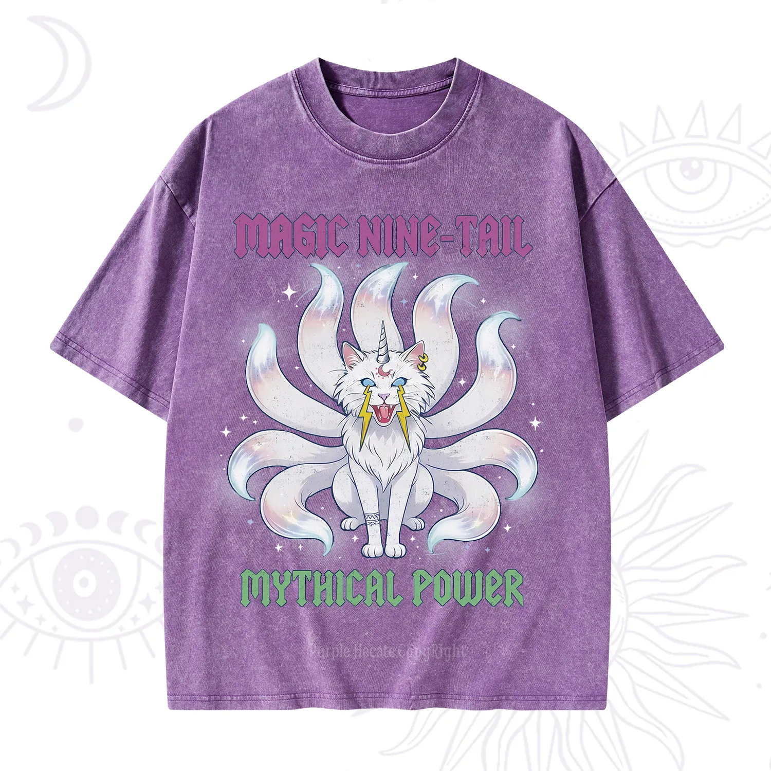 Purplehecate Magic Nine Tail Cat Washed T-Shirt