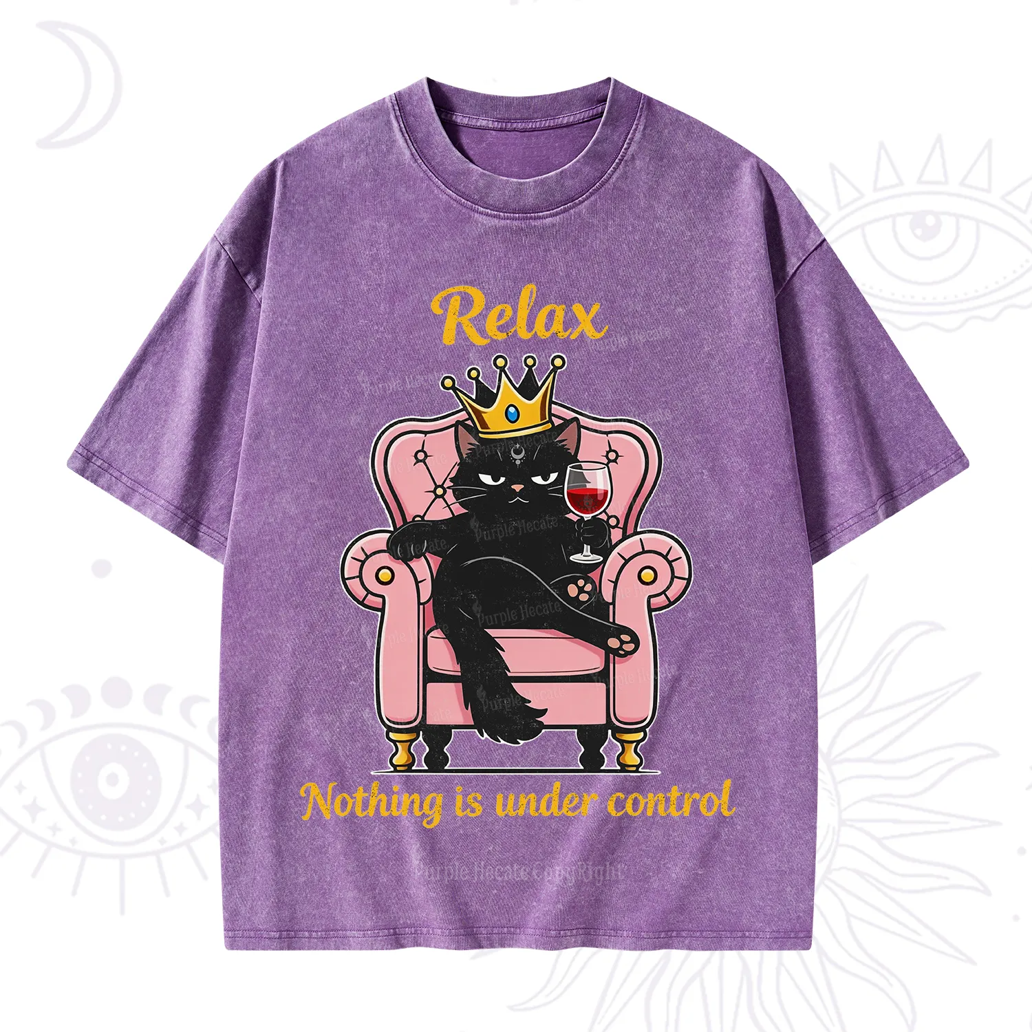 Purplehecate Relax Nothing Is Under Control Washed T-Shirt