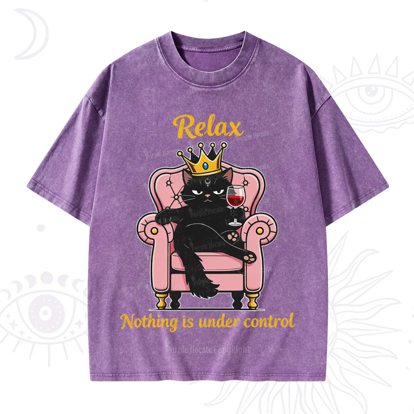 Purplehecate Relax Nothing Is Under Control Washed T-Shirt
