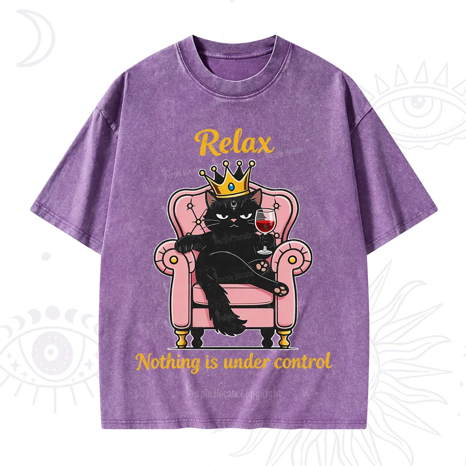 Purplehecate Relax Nothing Is Under Control Washed T-Shirt