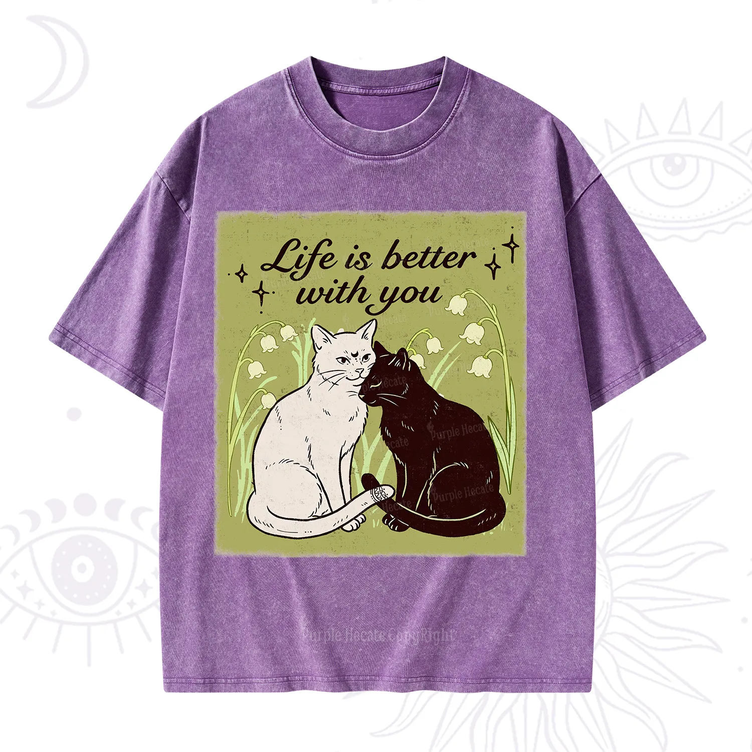 Purplehecate Life Is Better With a Cat Washed T-Shirt