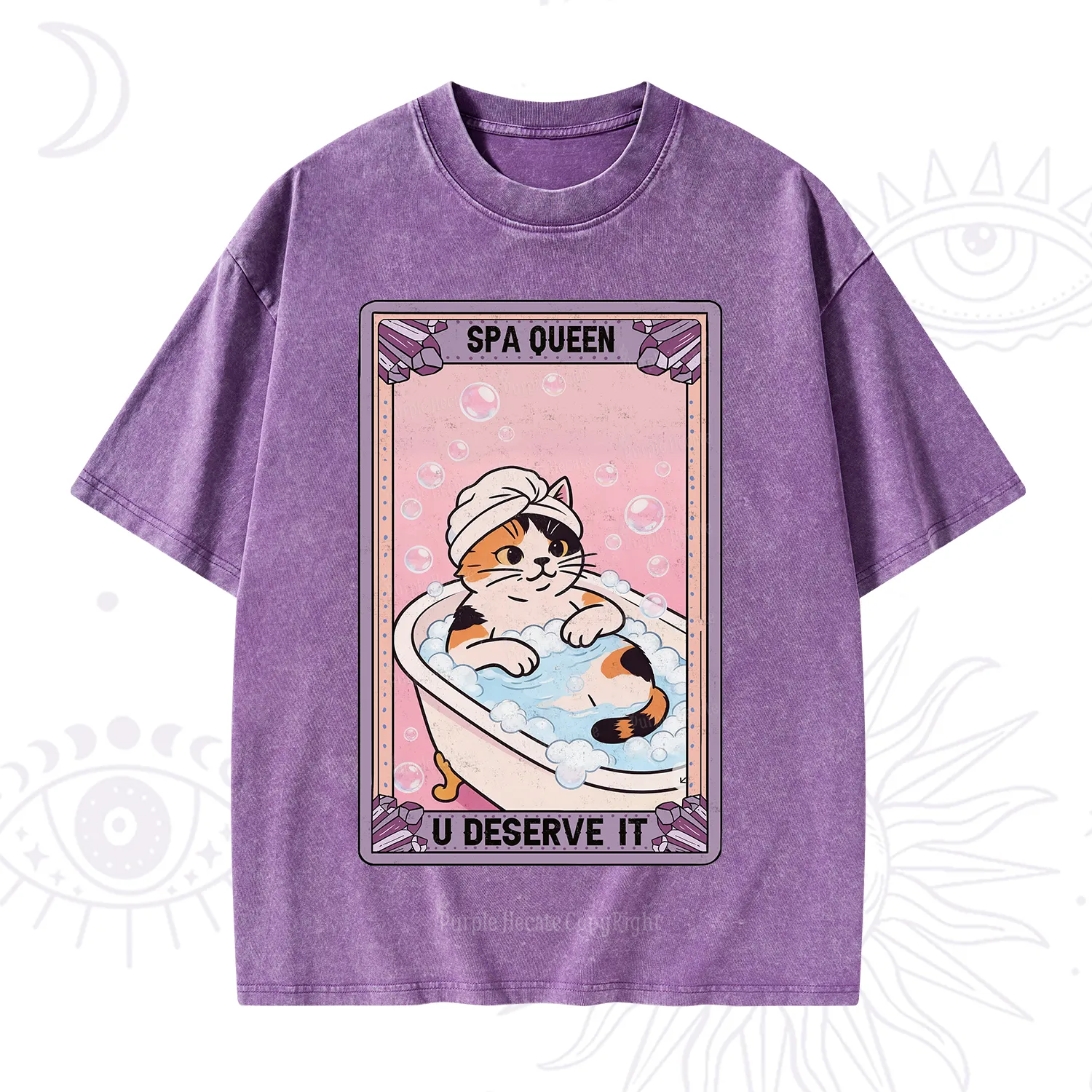 Purplehecate The Spa Queen Cat Tarot Washed T-Shirt