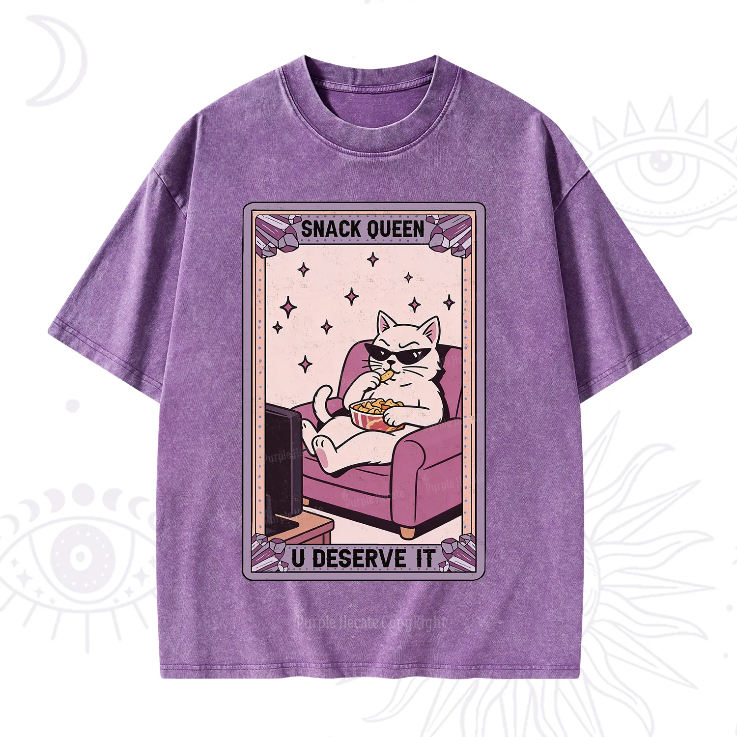 Purplehecate The Snack Queen Cat Tarot Washed T-Shirt