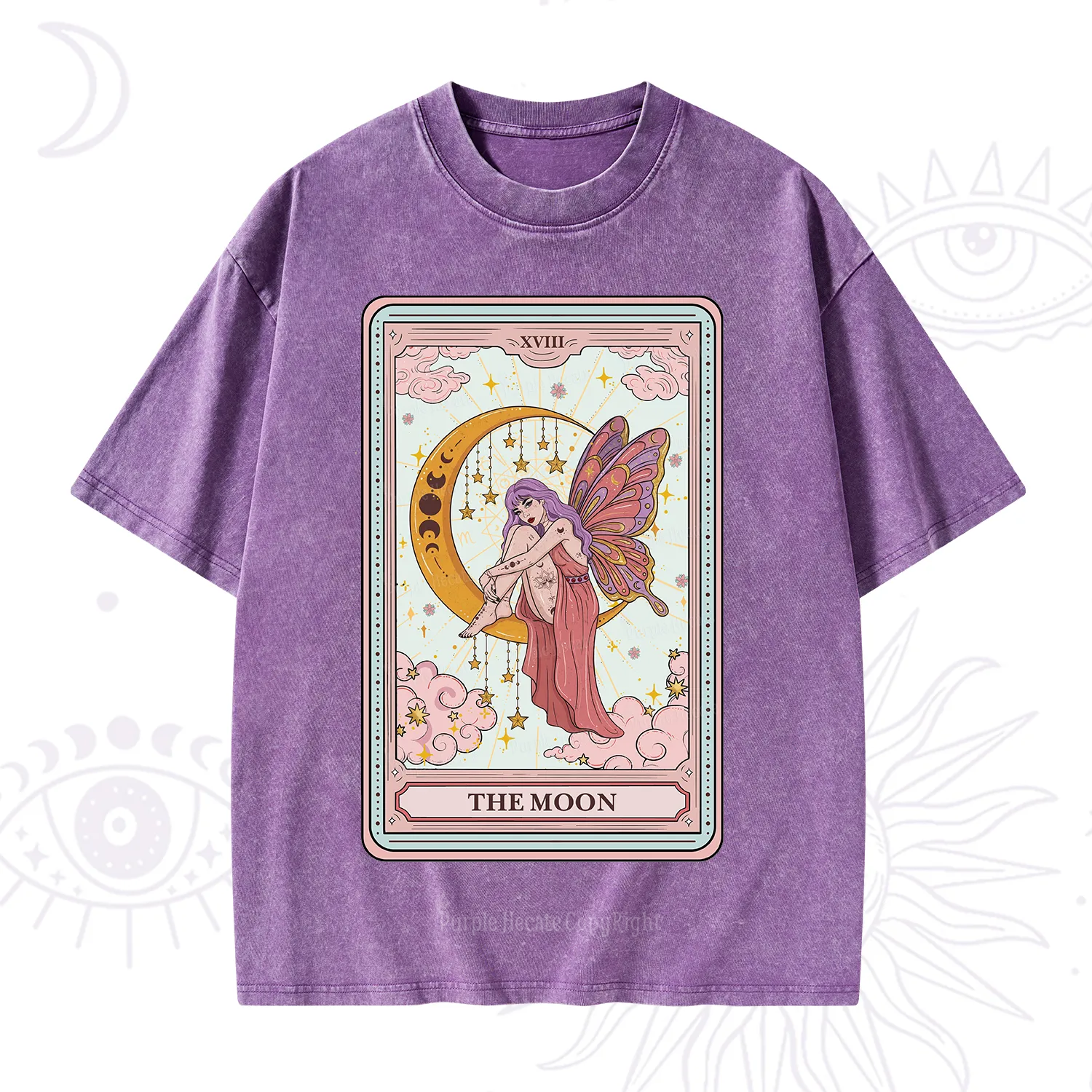 Purplehecate The Moon Tarot Washed T-Shirt
