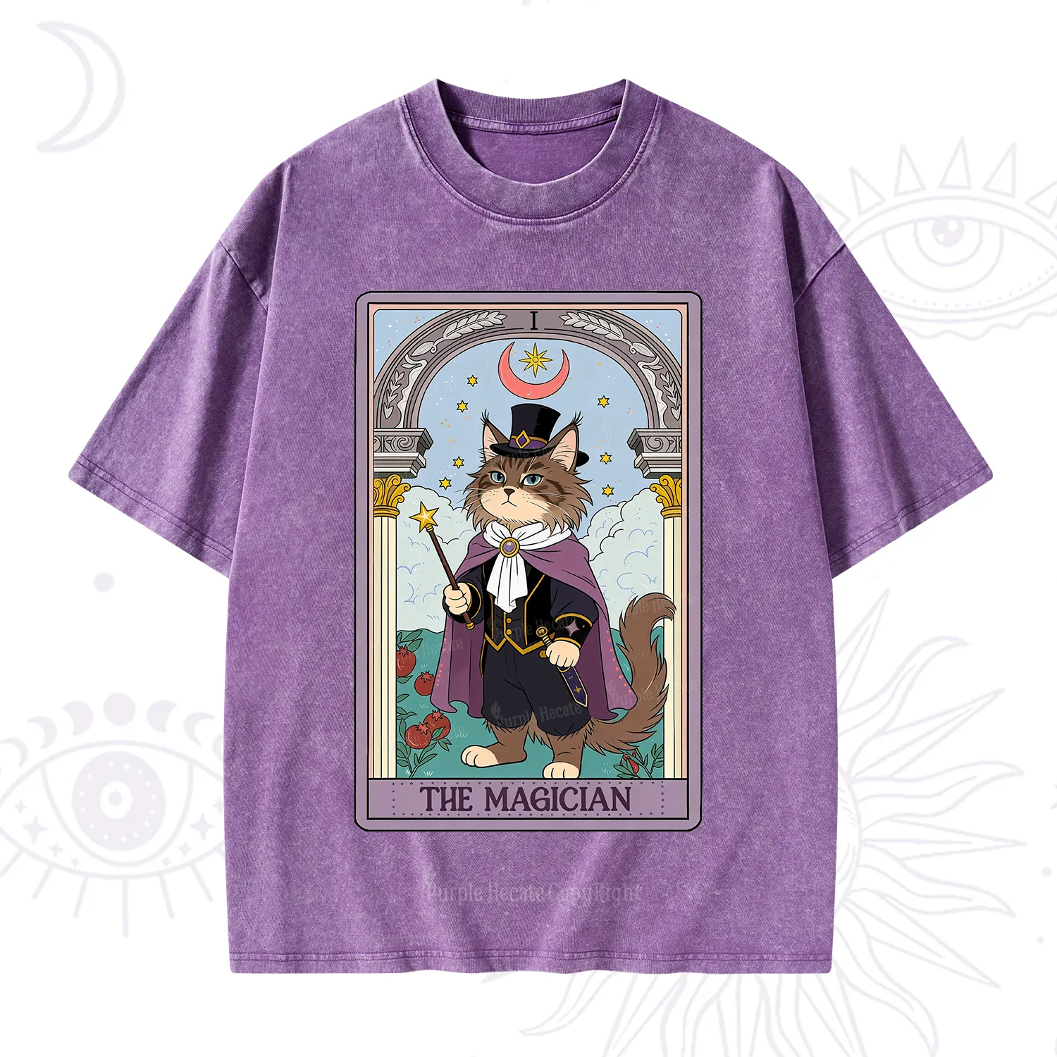 Purplehecate The Magician Cat Tarot Washed T-Shirt