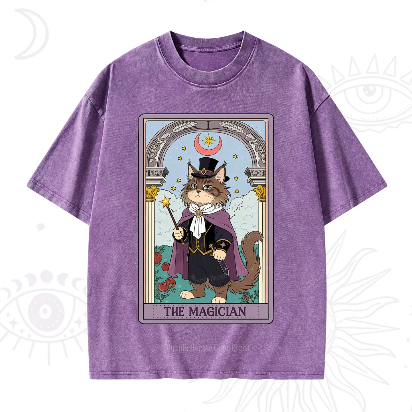 Purplehecate The Magician Cat Tarot Washed T-Shirt