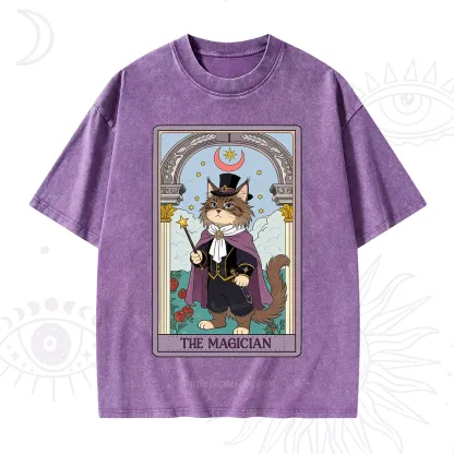 Purplehecate The Magician Cat Tarot Washed T-Shirt