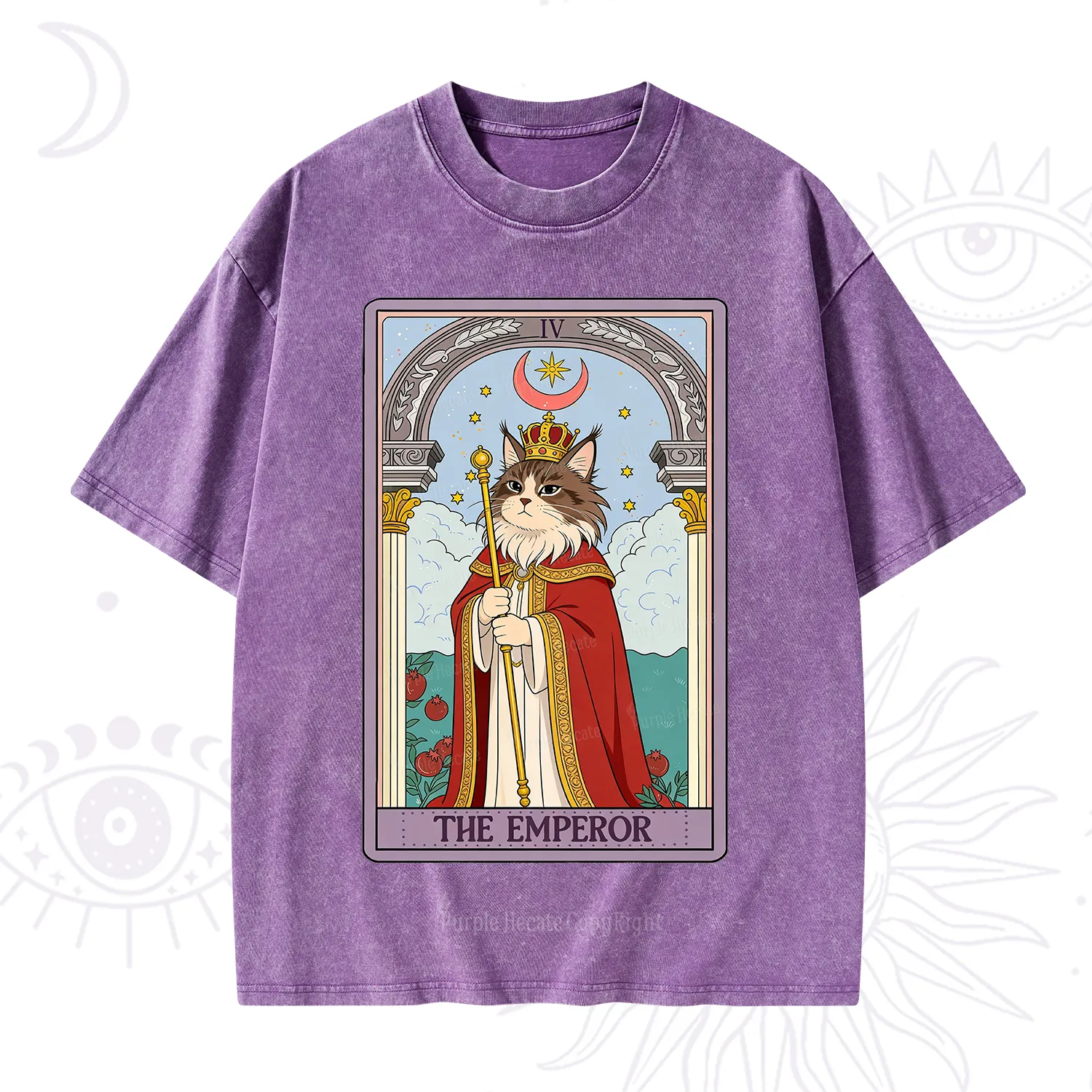 Purplehecate The Emperor Cat Tarot Washed T-Shirt