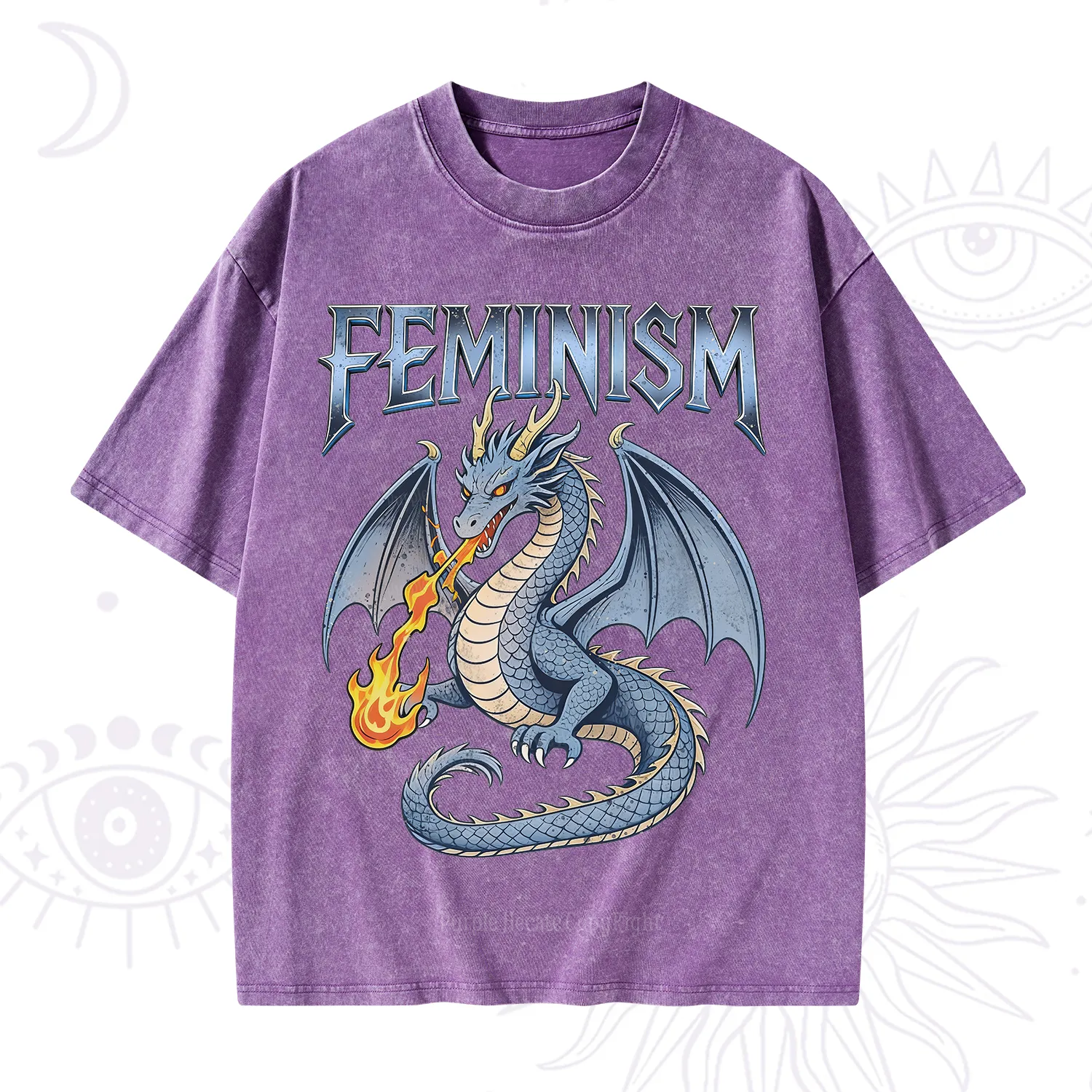Purplehecate Feminism Dragon Fantasy Washed T-Shirt