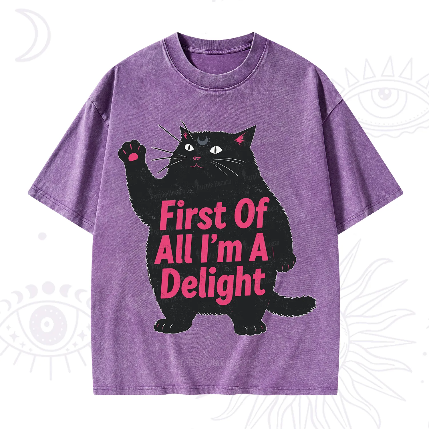 Purplehecate First Of All I'm A Delight Cat Washed T-Shirt