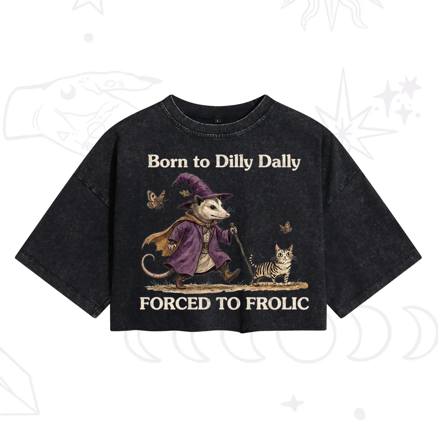 Purplehecate Born to Dilly Dally Forced to Frolic Opossum Washed Cropped T-Shirt