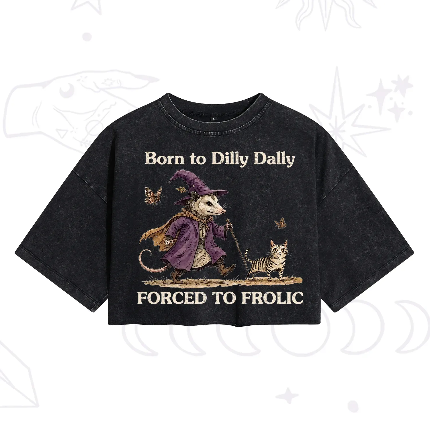 Purplehecate Born to Dilly Dally Forced to Frolic Opossum Washed Cropped T-Shirt