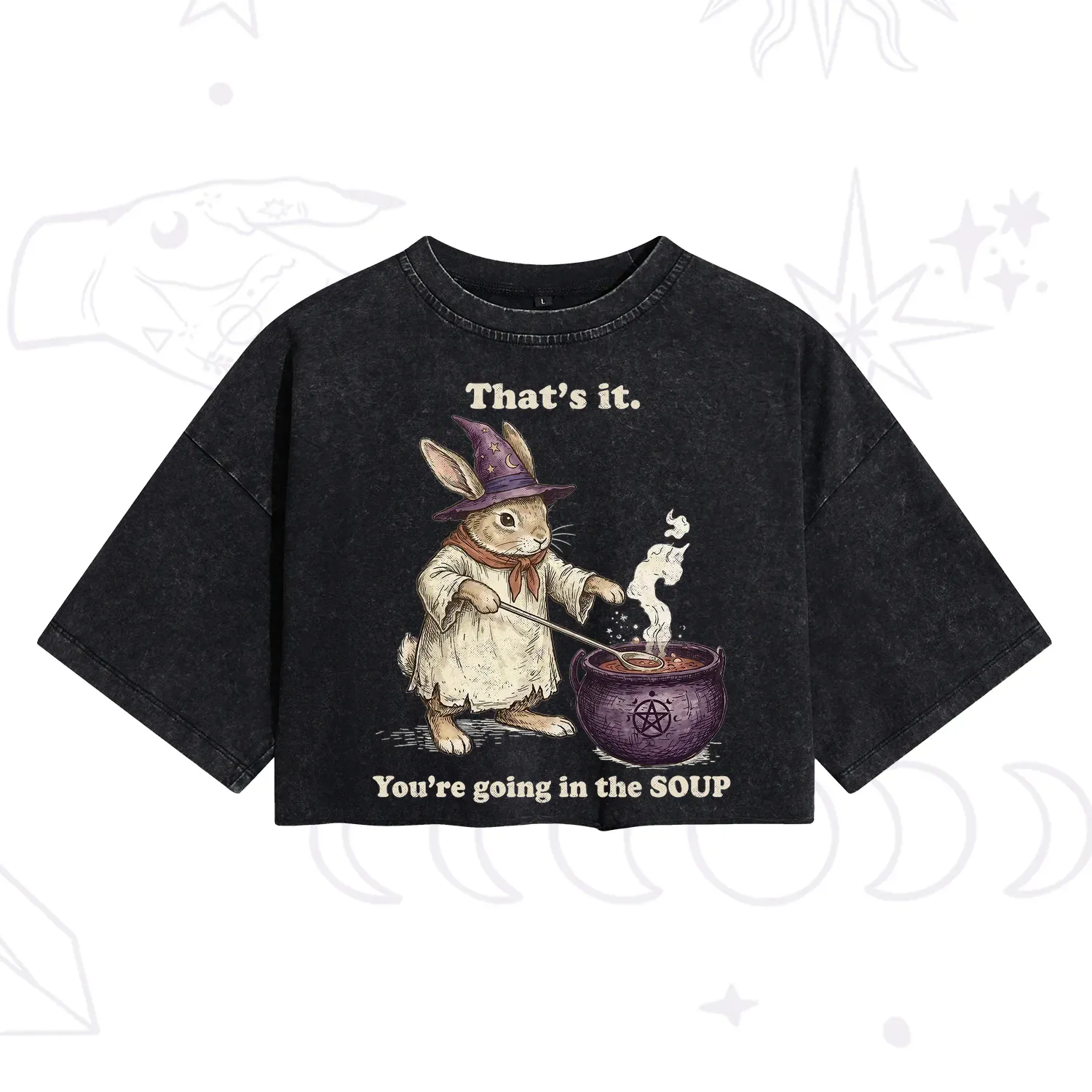 Purplehecate That's It You're Going in the Soup Witch Bunny Washed Cropped T-Shirt