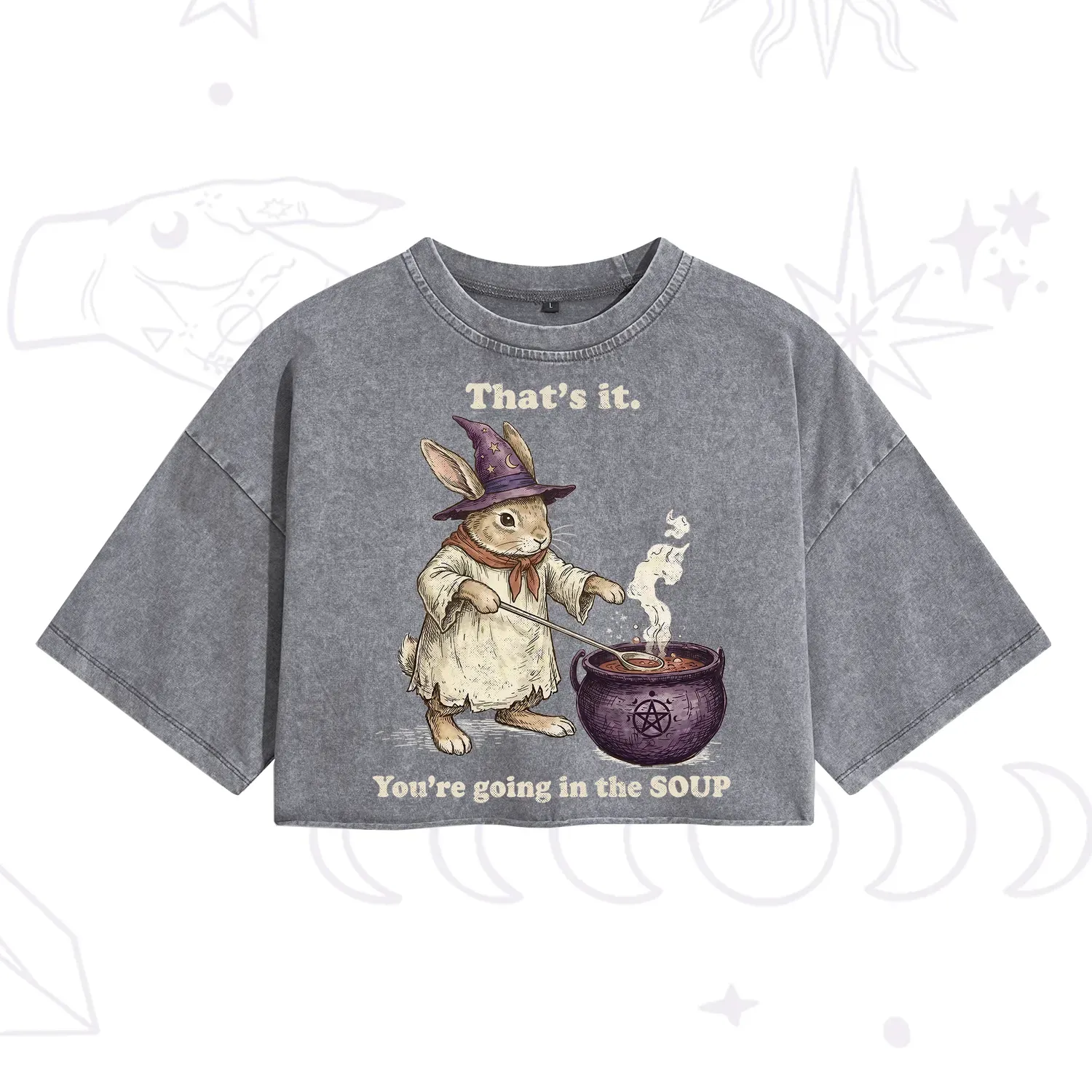 Purplehecate That's It You're Going in the Soup Witch Bunny Washed Cropped T-Shirt