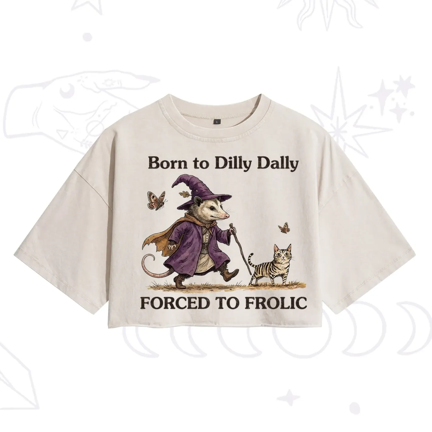 Purplehecate Born to Dilly Dally Forced to Frolic Opossum Washed Cropped T-Shirt