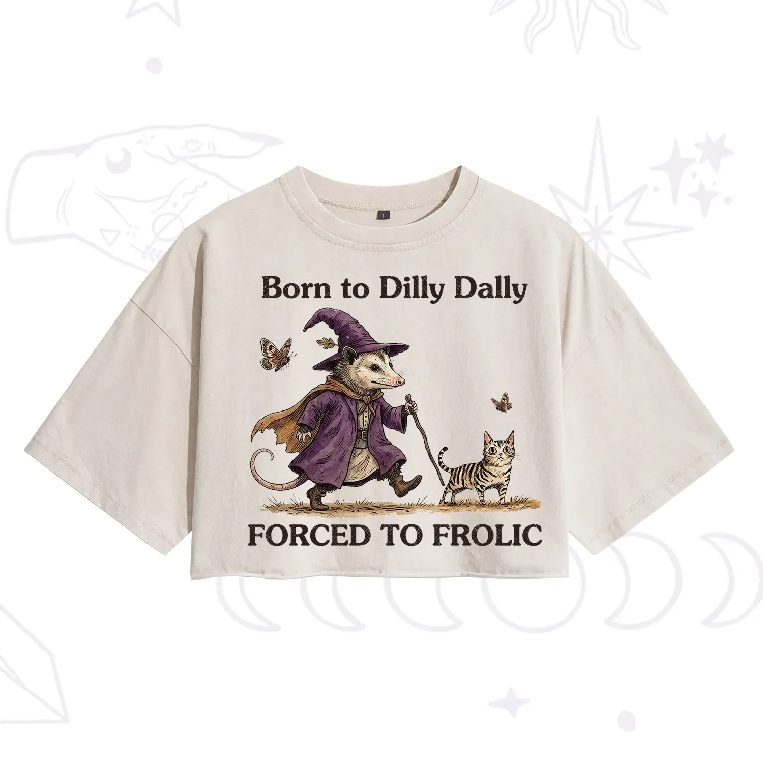 Purplehecate Born to Dilly Dally Forced to Frolic Opossum Washed Cropped T-Shirt