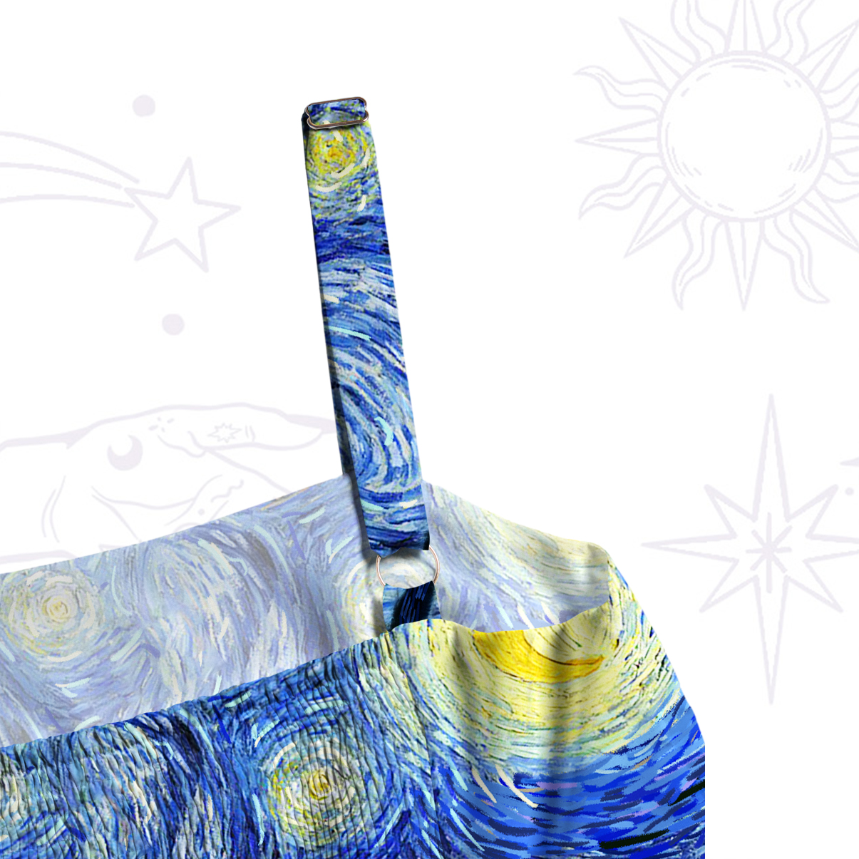 Purplehecate Witch Cat Under the Starry Night Wide Straps Maxi Dress