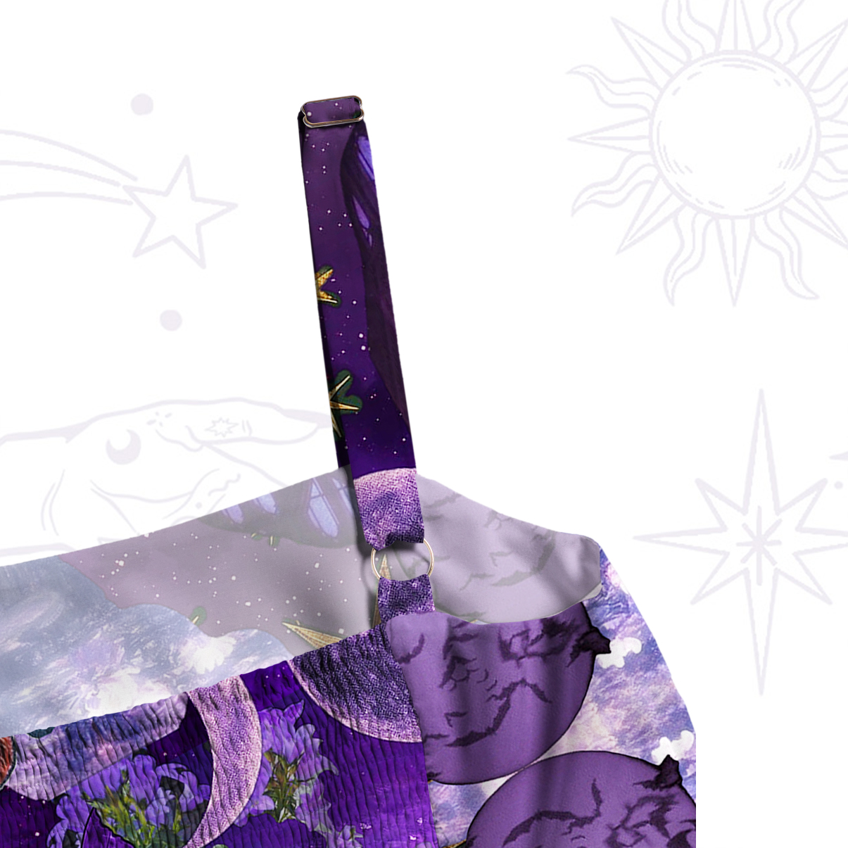 Purplehecate Witchy Black Cat Moon Wide Straps Maxi Dress