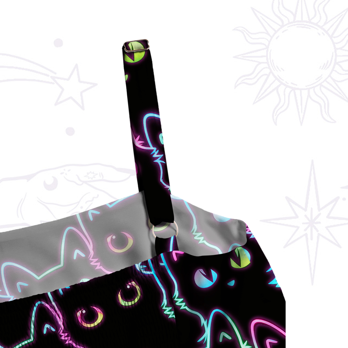 Purplehecate Neon Glow Stacked Cats Wide Straps Maxi Dress